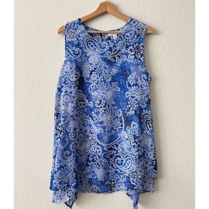 Fever Blue/White Double Layered Sleeveless Blouse Size Large